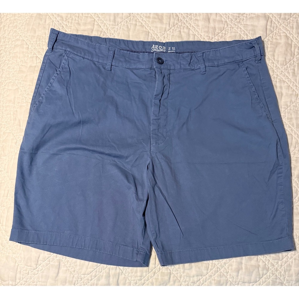 IZOD Saltwater Chino Shorts Mens 42 Blue Stretch Cotton Flat Front Casual
